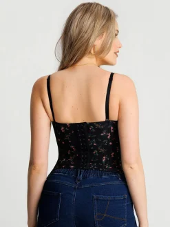 Sculpting Push-Up Lace Floral Boned Convertible Strap Corset Top