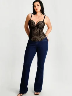 Sculpting Push-Up Lace Floral Boned Convertible Strap Corset Top