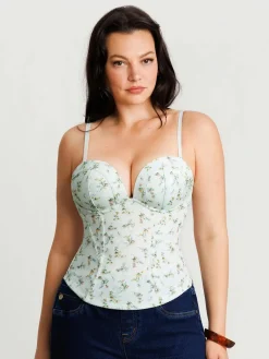 Sculpting Push-Up Lace Floral Boned Convertible Strap Corset Top