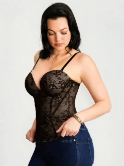 Sculpting Push-Up Lace Floral Boned Convertible Strap Corset Top