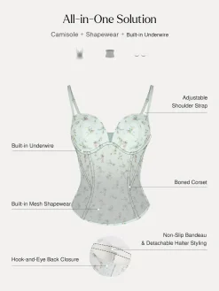Sculpting Push-Up Lace Floral Boned Convertible Strap Corset Top