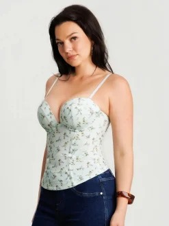 Sculpting Push-Up Lace Floral Boned Convertible Strap Corset Top