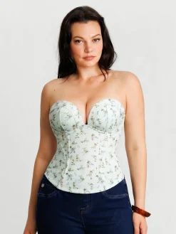 Sculpting Push-Up Lace Floral Boned Convertible Strap Corset Top