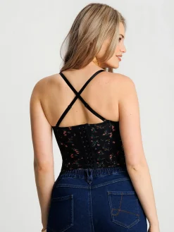 Sculpting Push-Up Lace Floral Boned Convertible Strap Corset Top