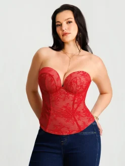 Sculpting Push-Up Lace Floral Boned Convertible Strap Corset Top