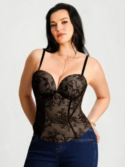 Sculpting Push-Up Lace Floral Boned Convertible Strap Corset Top
