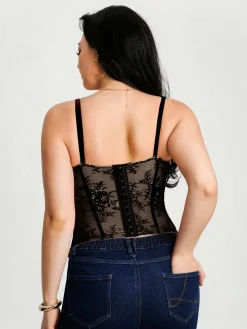 Sculpting Push-Up Lace Floral Boned Convertible Strap Corset Top