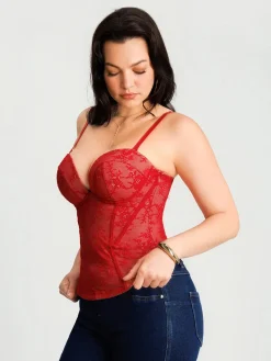 Sculpting Push-Up Lace Floral Boned Convertible Strap Corset Top
