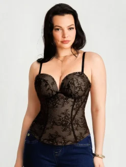 Sculpting Push-Up Lace Floral Boned Convertible Strap Corset Top