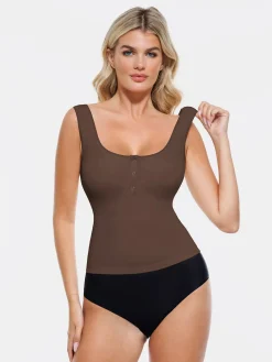 Sculpting Push-Up Square Neck Sleeveless Cami Top with Built-in Bra