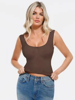 Sculpting Push-Up Square Neck Sleeveless Cami Top with Built-in Bra