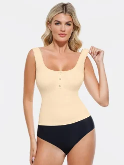 Sculpting Push-Up Square Neck Sleeveless Cami Top with Built-in Bra