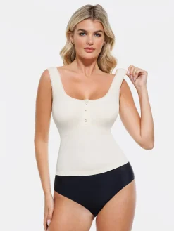 Sculpting Push-Up Square Neck Sleeveless Cami Top with Built-in Bra