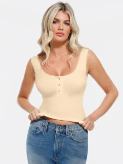 Sculpting Push-Up Square Neck Sleeveless Cami Top with Built-in Bra