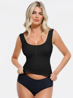 Sculpting Push-Up Square Neck Sleeveless Cami Top with Built-in Bra