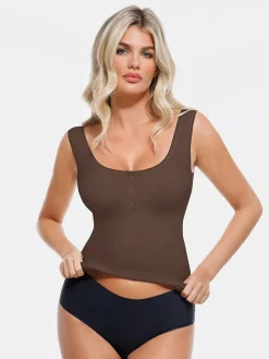 Sculpting Push-Up Square Neck Sleeveless Cami Top with Built-in Bra