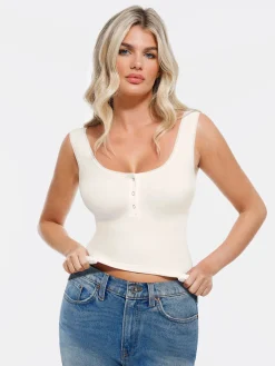 Sculpting Push-Up Square Neck Sleeveless Cami Top with Built-in Bra
