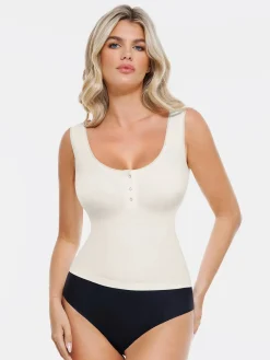 Sculpting Push-Up Square Neck Sleeveless Cami Top with Built-in Bra