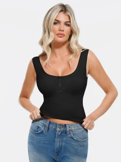 Sculpting Push-Up Square Neck Sleeveless Cami Top with Built-in Bra