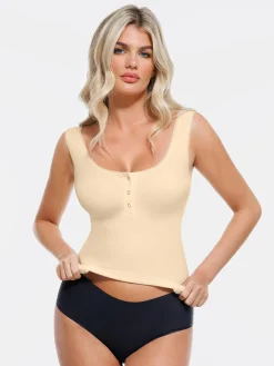 Sculpting Push-Up Square Neck Sleeveless Cami Top with Built-in Bra