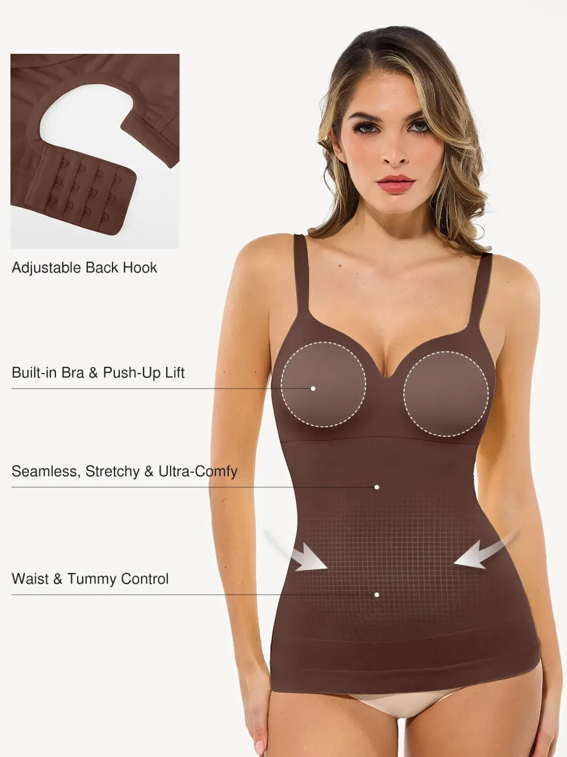 Seamless Built-in Bra All-in-One Push-Up Sculpting Cami Top