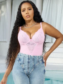 Seamless Lace V-Neck Shapewear Bodysuit