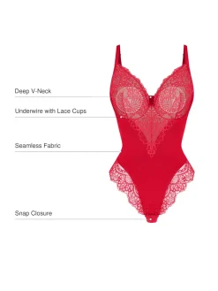 Seamless Lace V-Neck Shapewear Bodysuit