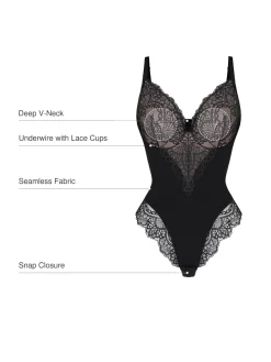 Seamless Lace V-Neck Shapewear Bodysuit