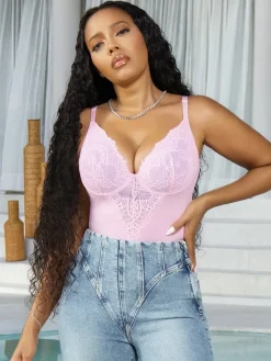 Seamless Lace V-Neck Shapewear Bodysuit