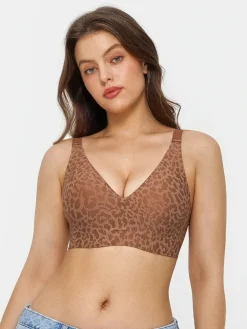 Seamless Wireless Jelly Leopard Contour Minimizer Support Bra