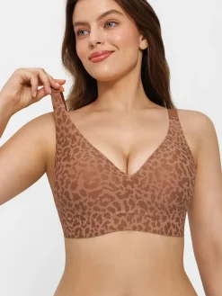 Seamless Wireless Jelly Leopard Contour Minimizer Support Bra