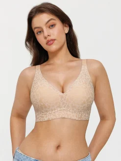 Seamless Wireless Jelly Leopard Contour Minimizer Support Bra