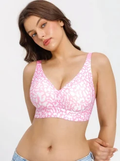 Seamless Wireless Jelly Leopard Contour Minimizer Support Bra