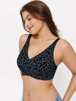 Seamless Wireless Jelly Leopard Contour Minimizer Support Bra