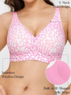 Seamless Wireless Jelly Leopard Contour Minimizer Support Bra