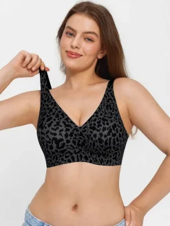 Seamless Wireless Jelly Leopard Contour Minimizer Support Bra