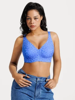 Seamless Wireless Jelly Leopard Contour Minimizer Support Bra