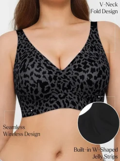 Seamless Wireless Jelly Leopard Contour Minimizer Support Bra