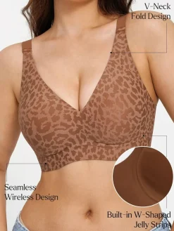 Seamless Wireless Jelly Leopard Contour Minimizer Support Bra