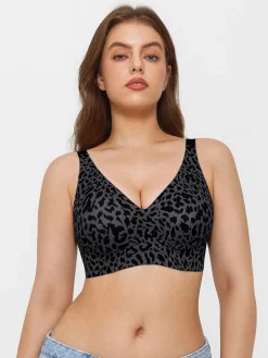 Seamless Wireless Jelly Leopard Contour Minimizer Support Bra