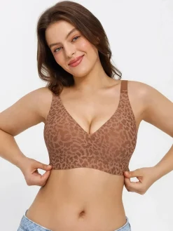 Seamless Wireless Jelly Leopard Contour Minimizer Support Bra