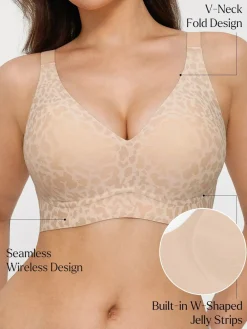 Seamless Wireless Jelly Leopard Contour Minimizer Support Bra