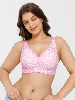 Seamless Wireless Jelly Leopard Contour Minimizer Support Bra