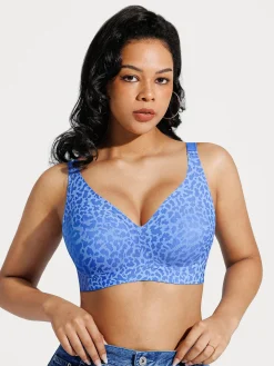 Seamless Wireless Jelly Leopard Contour Minimizer Support Bra
