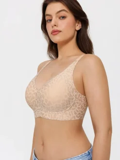 Seamless Wireless Jelly Leopard Contour Minimizer Support Bra