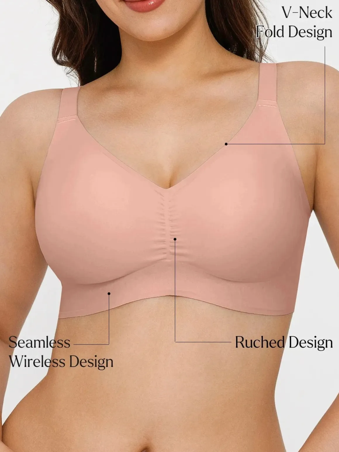 Seamless Wireless Ruched Comfort Minimizer Bra