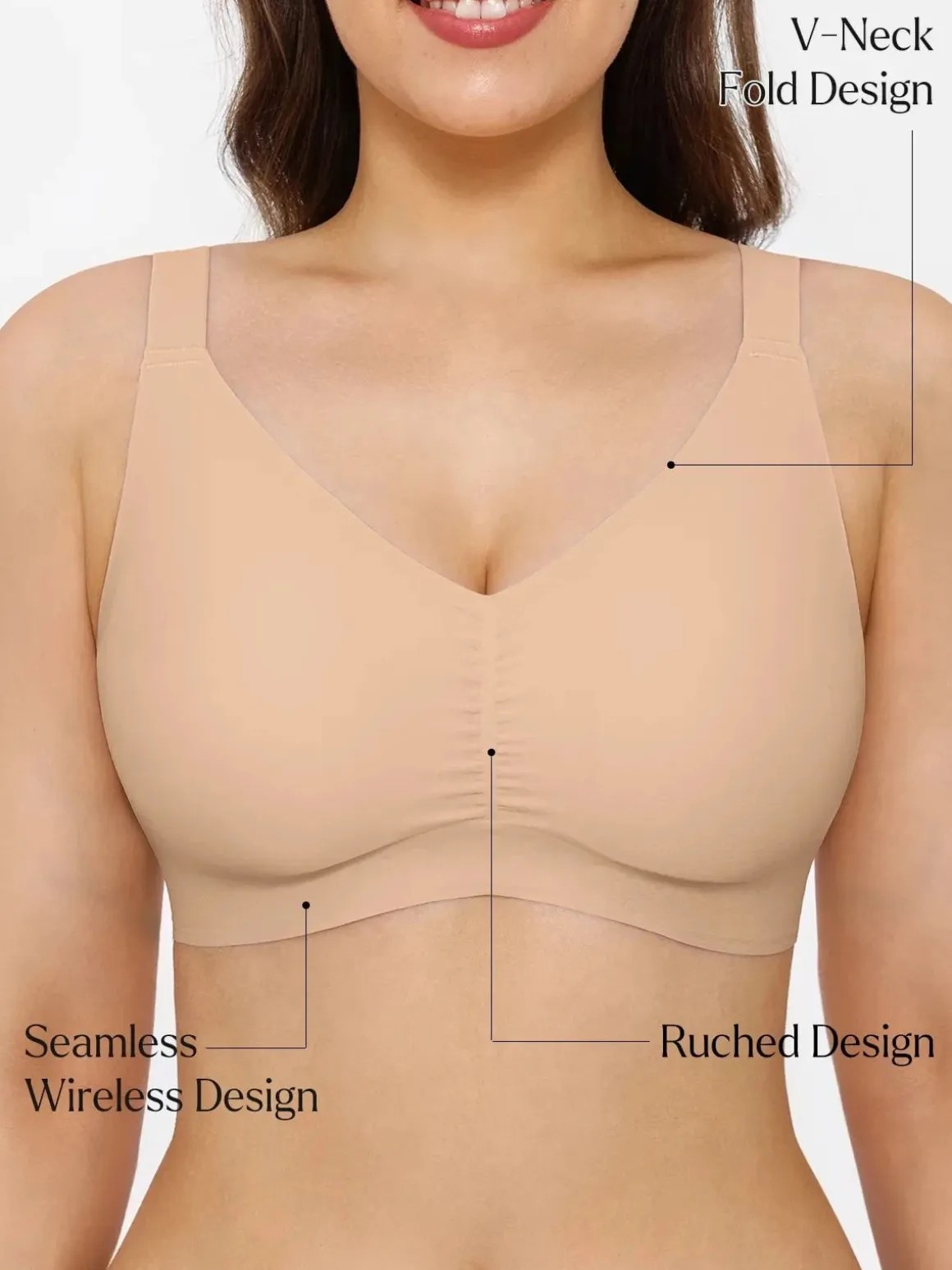Seamless Wireless Ruched Comfort Minimizer Bra