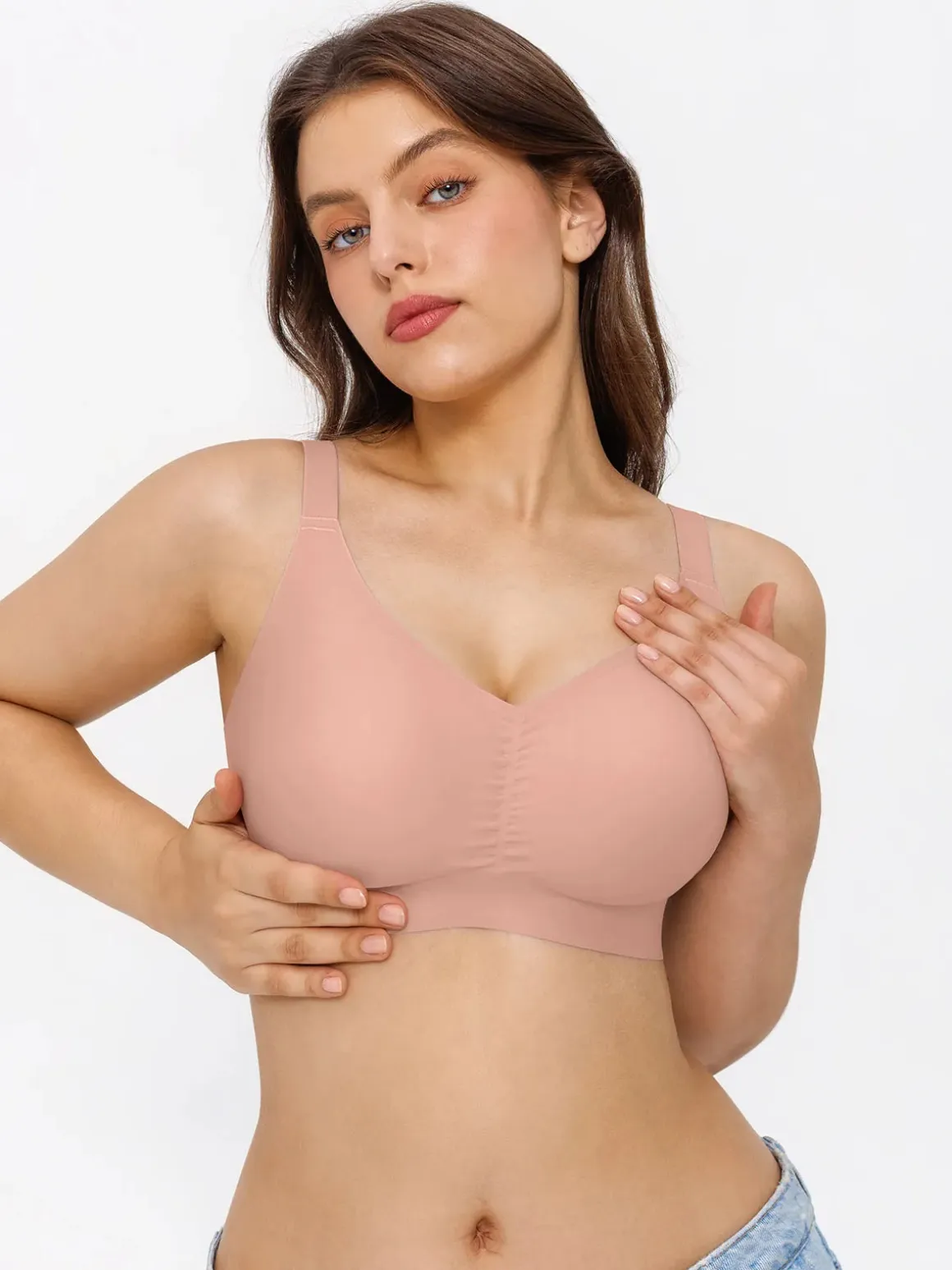 Seamless Wireless Ruched Comfort Minimizer Bra