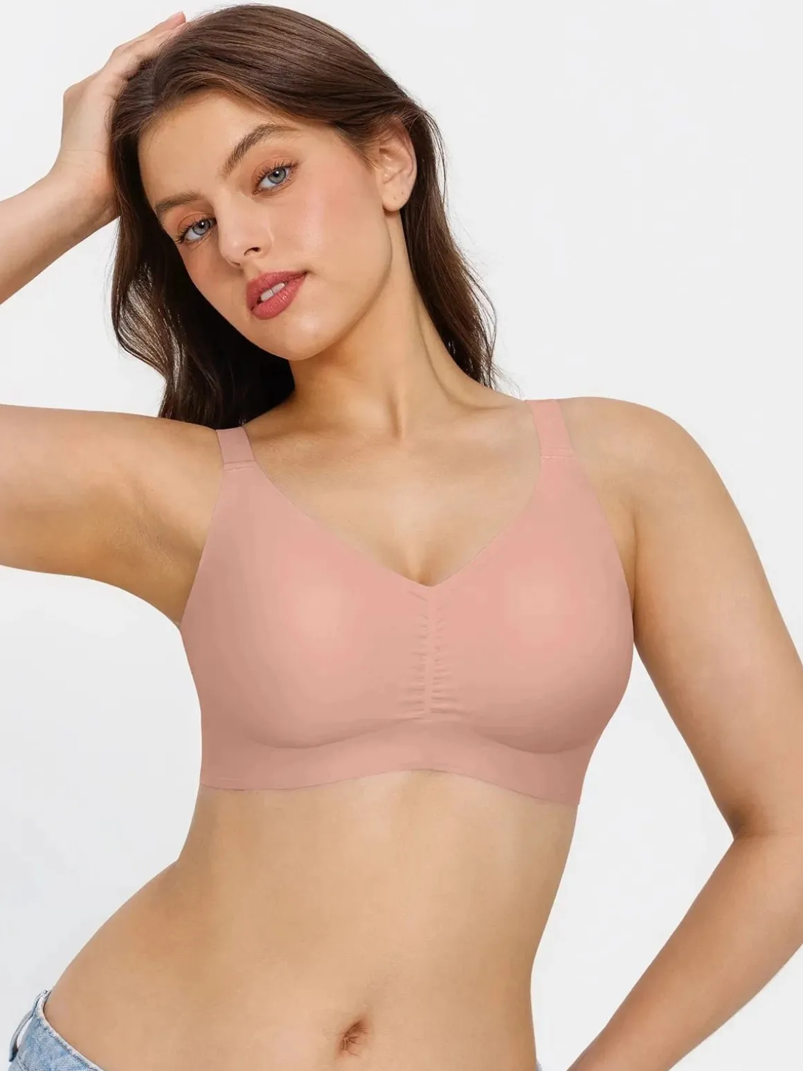 Seamless Wireless Ruched Comfort Minimizer Bra