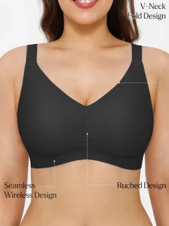 Seamless Wireless Ruched Comfort Minimizer Bra